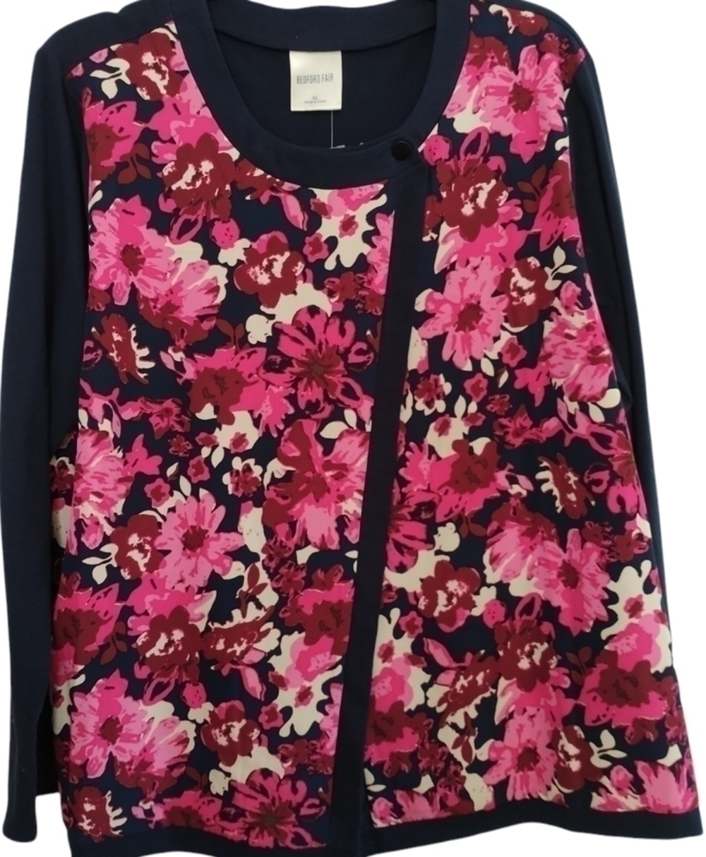 Bedford Fair Navy and Pink Floral Jacket XL
